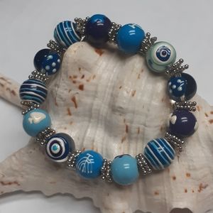 Blue tones Glass and Ceramic Bracelet